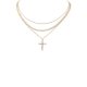 Metal Rhinestone Cross Layered Necklace